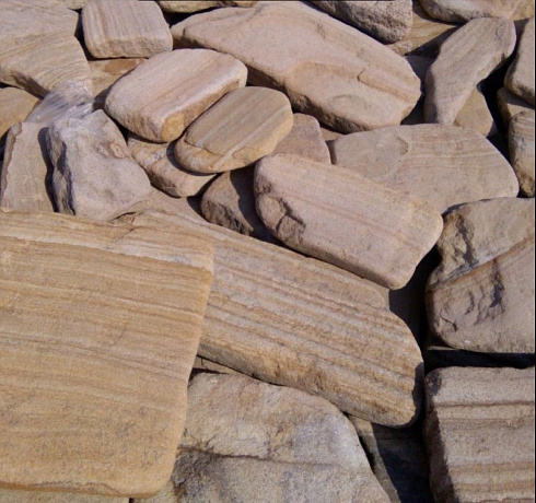 Kamenclub.ru: Песчаник пластушка галтованный желтый с рисунком (3 см)  купить в Ижевске плитняк - пластушка желтый песчаник 21000 руб/м3   фото КАМЕНЬ КЛУБ