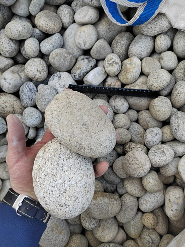 Kamenclub.ru: Галька речная окат (серо-белая) фр. 70-120 мм купить  в Ижевске галька галечник бело-серая, серо-белая, серая, белая речная природная галька  8000 руб/т   фото КАМЕНЬ КЛУБ