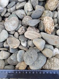Kamenclub.ru: Галька речная окат (пестрая) фр. 20-40 мм. купить  в Ижевске галька речная пестрая, серая, серые оттенки галька речная окатанная округлая 5000 руб/т   фото КАМЕНЬ КЛУБ