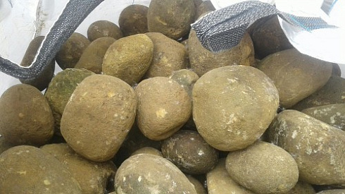 Kamenclub.ru: Песчаник ядра, фр. 100-300 мм  купить в Ижевске песчаник бежевый серый рыжий речная галька 5 000 руб/т   фото КАМЕНЬ КЛУБ