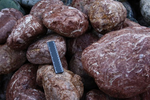 Kamenclub.ru: Розовый валунчик фр.100-300 мм.  купить в Ижевске крупный природный камень розовый, серый молочный красный речной галечник природный 7850 руб/т   фото КАМЕНЬ КЛУБ