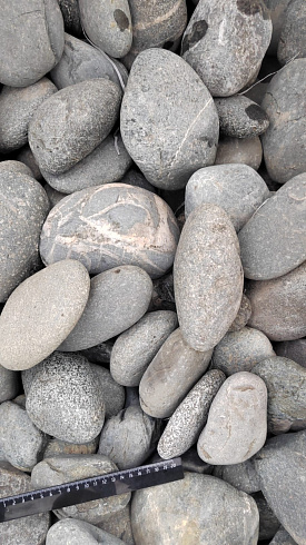 Kamenclub.ru: Галька речная окат (темно-серая) фр. 70-150 мм. купить  в Ижевске галька речная темно-серая, синяя, серая речная галька округлая  8000 руб/т   фото КАМЕНЬ КЛУБ